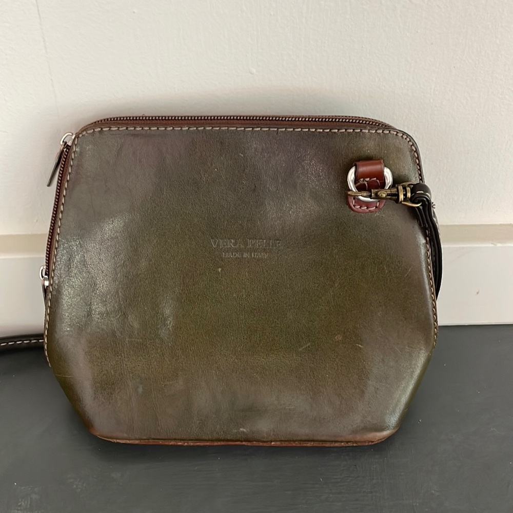 VERA PELLE Women's Brown Green Leather Handbag Purse Made in ITALY